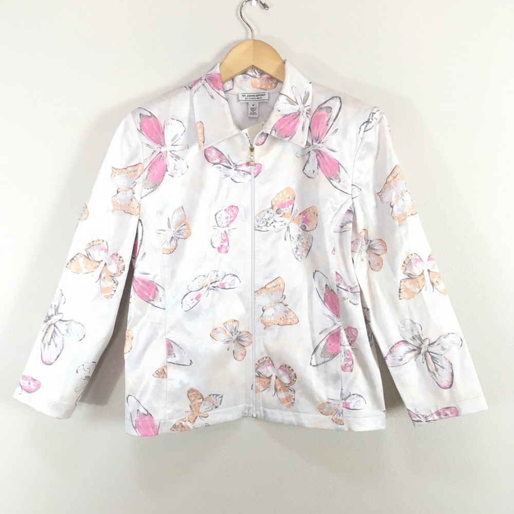 ST. John Sport Butterfly Zip Up Jacket Sequin Women’s Sz Medium NEW